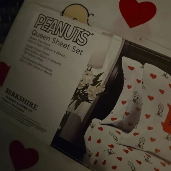 Peanuts Snoopy Hearts QUEEN Sheets Charlie Brown Valentine's Four Piece Set - Picture 4 of 5